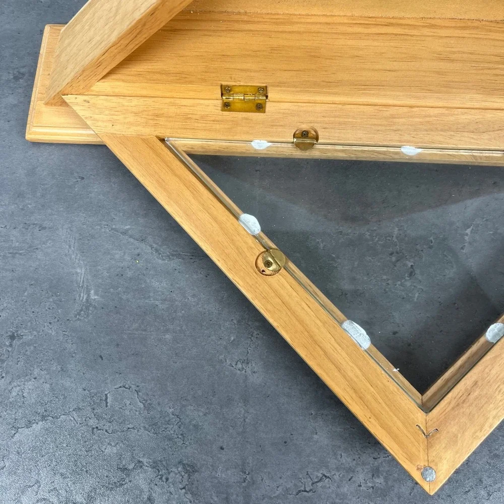 Wooden Triangle Flag Display Case Shadow Box Glass‎ Front Like New Open Box